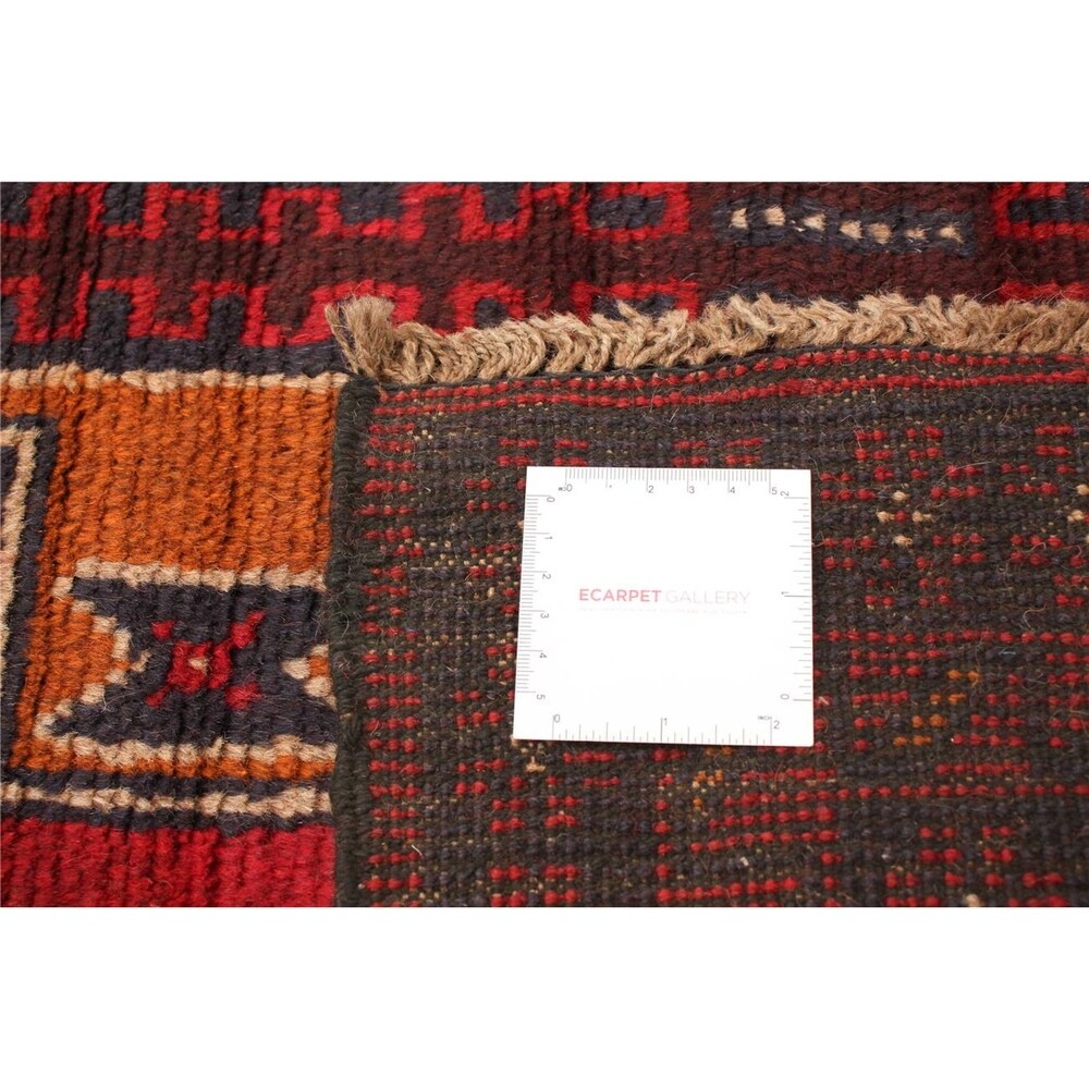 Hand-knotted Baluch Red Wool Rug - 6'2 x 7'7