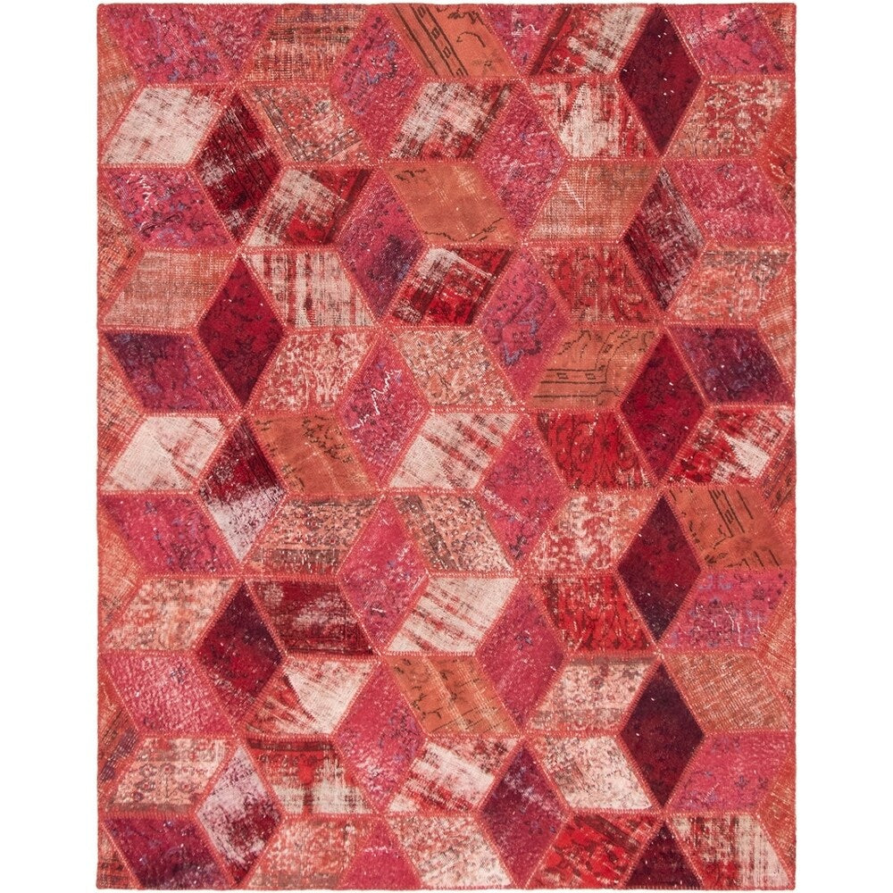 Hand-knotted Color Patchwork Red Wool Rug - 6'10 x 8'9/6'10" x 8'9"