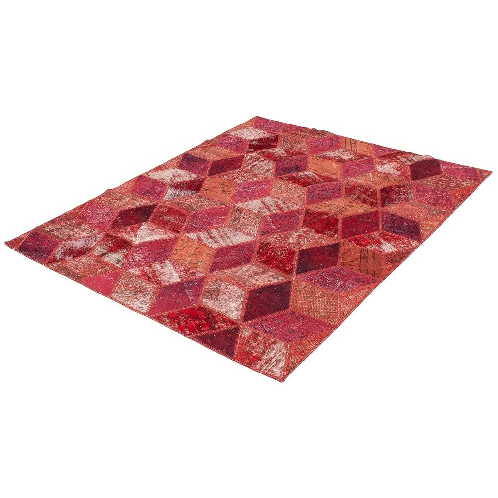 Hand-knotted Color Patchwork Red Wool Rug - 6'10 x 8'9/6'10" x 8'9"