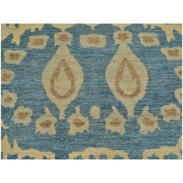 Hand-knotted Denim Blue Ikat Uzbek Design Oriental Rug Wool Area Rug (4'2 x 6')