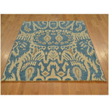 Hand-knotted Denim Blue Ikat Uzbek Design Oriental Rug Wool Area Rug (4'2 x 6')