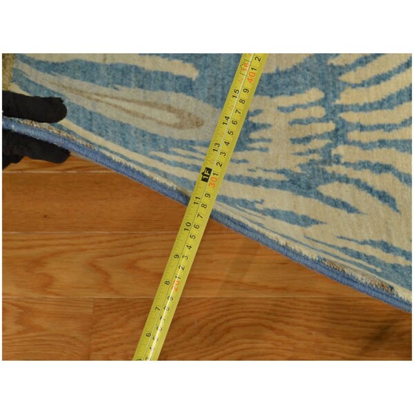 Hand-knotted Denim Blue Ikat Uzbek Design Oriental Rug Wool Area Rug (4'2 x 6')