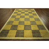 Hand-knotted Earth Tone Checked High KPSI Gabbeh Wool Area Rug (7' x 10')