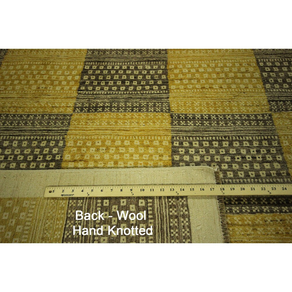 Hand-knotted Earth Tone Checked High KPSI Gabbeh Wool Area Rug (7' x 10')