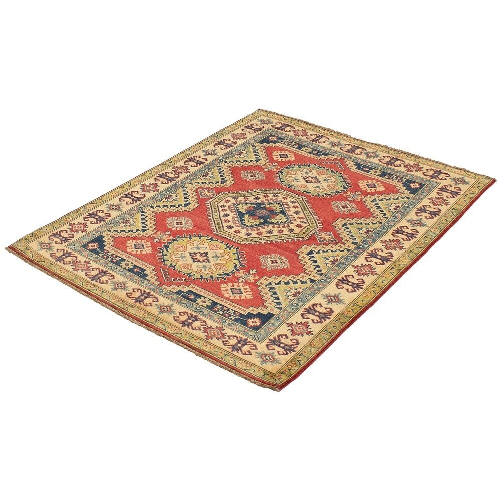 Hand-knotted Finest Gazni Red Rug - ECARPETGALLERY - 5'2 x 6'2