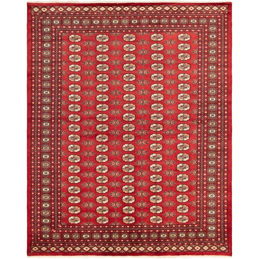 Hand-knotted Finest Peshawar Bokhara Red Rug - ECARPETGALLERY - 8'1 x 10'0