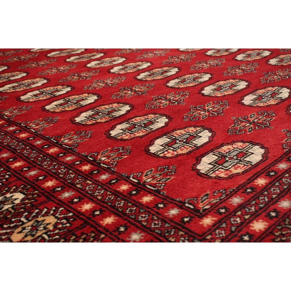 Hand-knotted Finest Peshawar Bokhara Red Rug - ECARPETGALLERY - 8'1 x 10'0