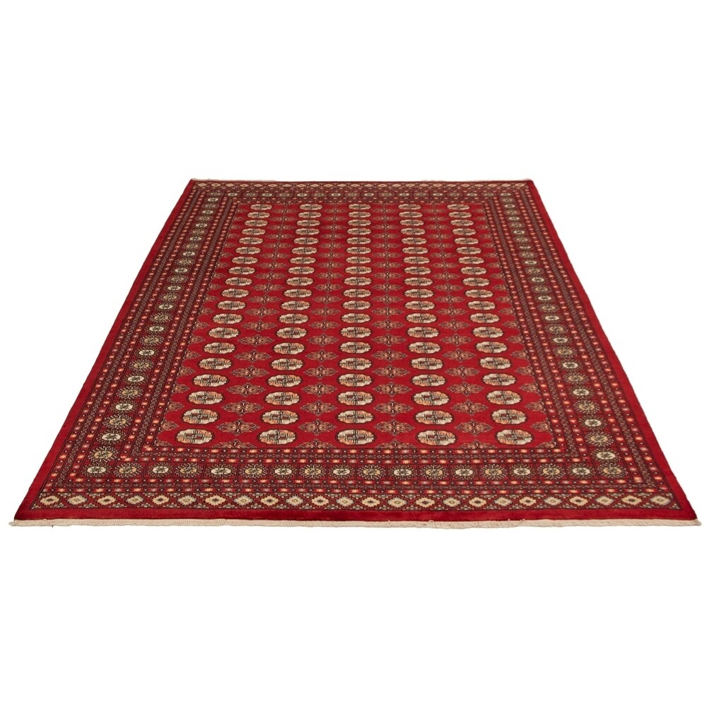 Hand-knotted Finest Peshawar Bokhara Red Rug - ECARPETGALLERY - 8'1 x 10'0