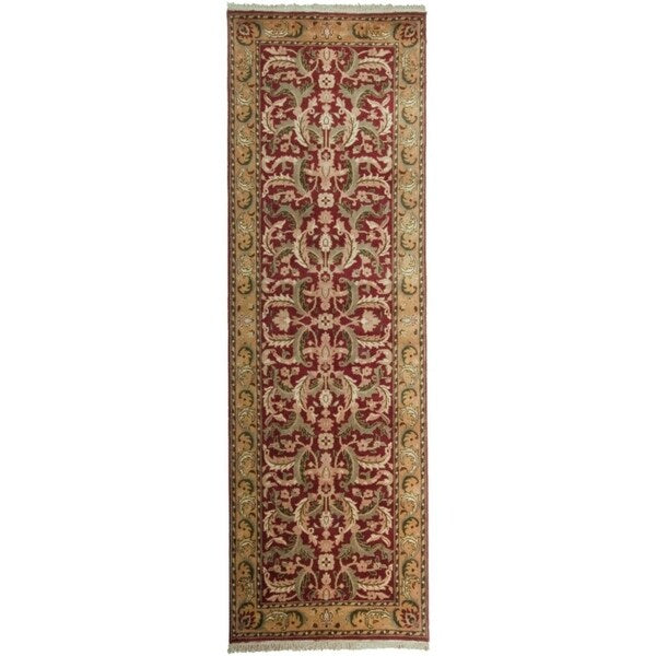 Hand-knotted Finial Burgundy Wool Area Rug - 2'6" x 8'