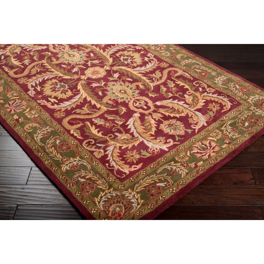 Hand-knotted Finial Burgundy Wool Area Rug - 2'6" x 8'