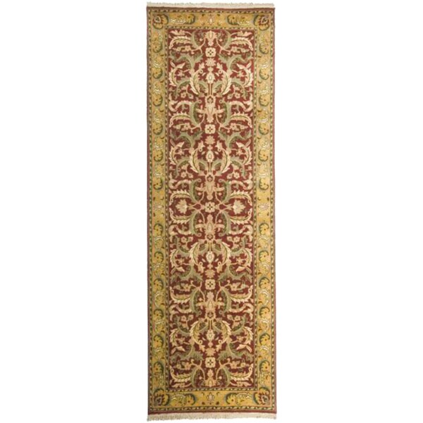 Hand-knotted Finial Burgundy Wool Area Rug - 2'6" x 8'