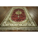 Hand-knotted Floral Kashan Wool Blue, Red Area Rug (4' X 6')