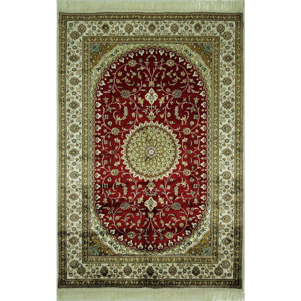Hand-knotted Floral Kashan Wool Blue, Red Area Rug (4' X 6')