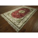 Hand-knotted Floral Kashan Wool Blue, Red Area Rug (4' X 6')