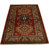 Hand-knotted Geometric Design Super Kazak Rug Wool Area Rug (2'8 x 4'2)