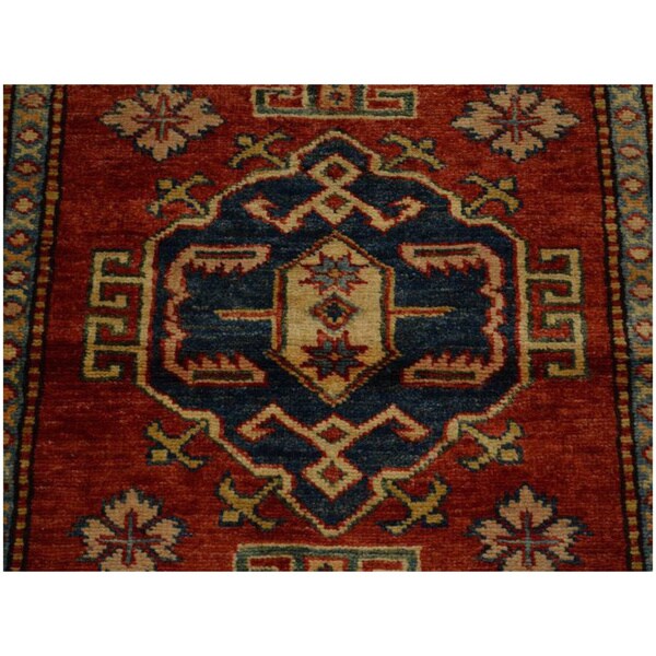Hand-knotted Geometric Design Super Kazak Rug Wool Area Rug (2'8 x 4'2)