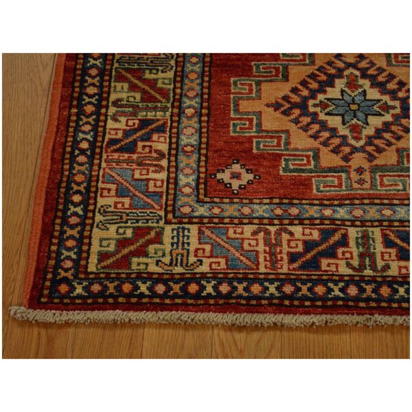 Hand-knotted Geometric Design Super Kazak Rug Wool Area Rug (2'8 x 4'2)