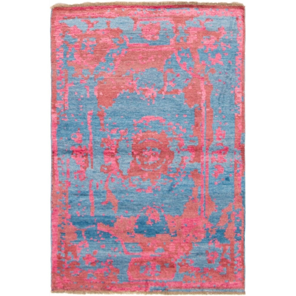 Hand-knotted Jules Ushak Blue Rug - 4'4 x 6'6