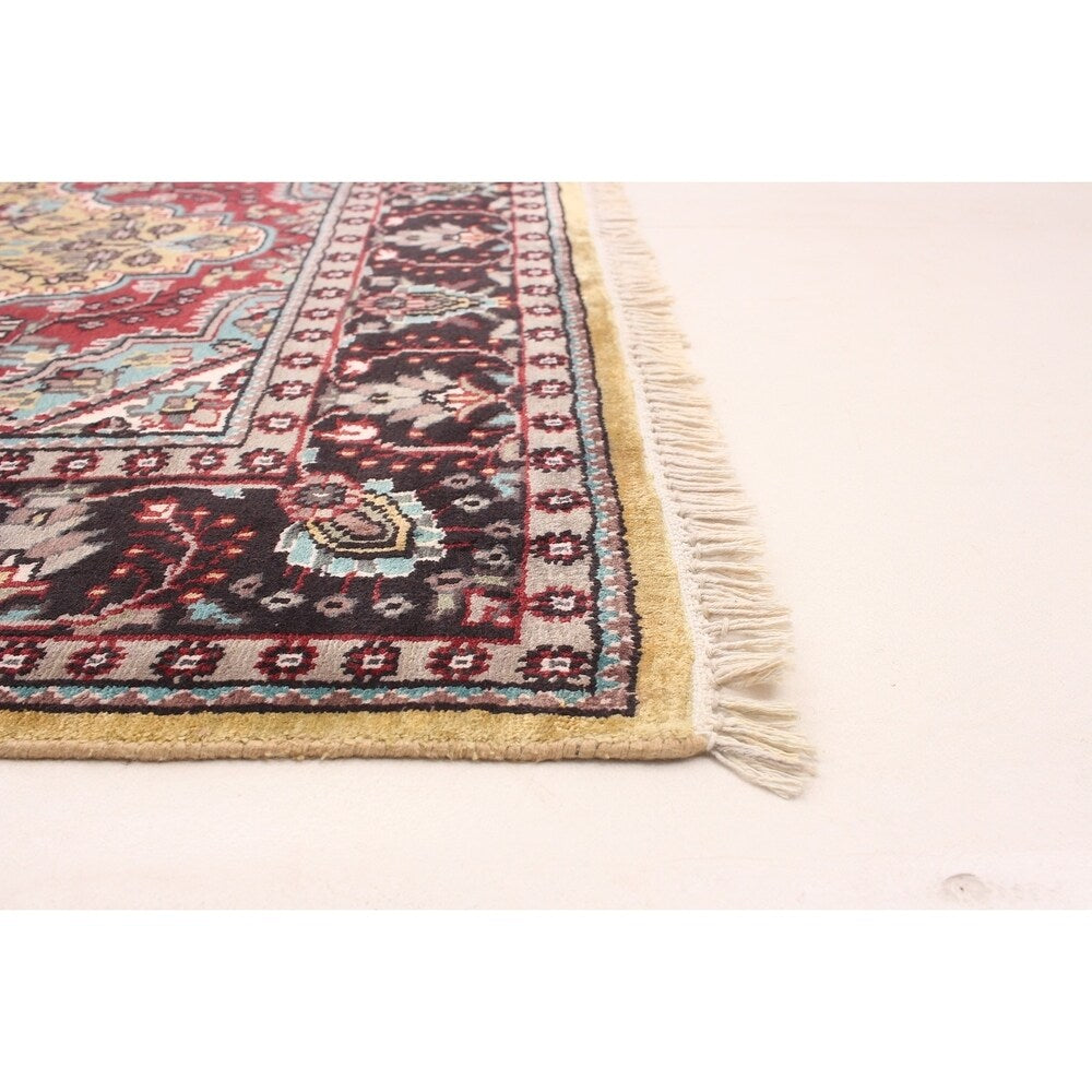 Hand-knotted Kashmir Grey, Khaki Silk Rug - ECARPETGALLERY - 4'3 x 6'0