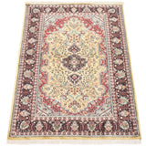Hand-knotted Kashmir Grey, Khaki Silk Rug - ECARPETGALLERY - 4'3 x 6'0