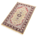 Hand-knotted Kashmir Grey, Khaki Silk Rug - ECARPETGALLERY - 4'3 x 6'0