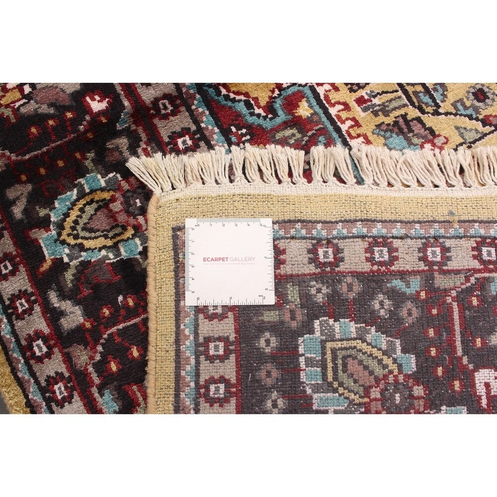 Hand-knotted Kashmir Grey, Khaki Silk Rug - ECARPETGALLERY - 4'3 x 6'0