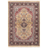 Hand-knotted Kashmir Grey, Khaki Silk Rug - ECARPETGALLERY - 4'3 x 6'0