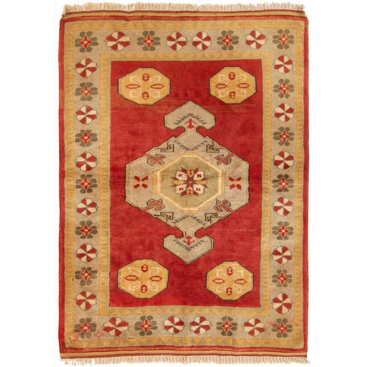 Hand-knotted Melis Red Wool Rug - 5'3 x 7'7