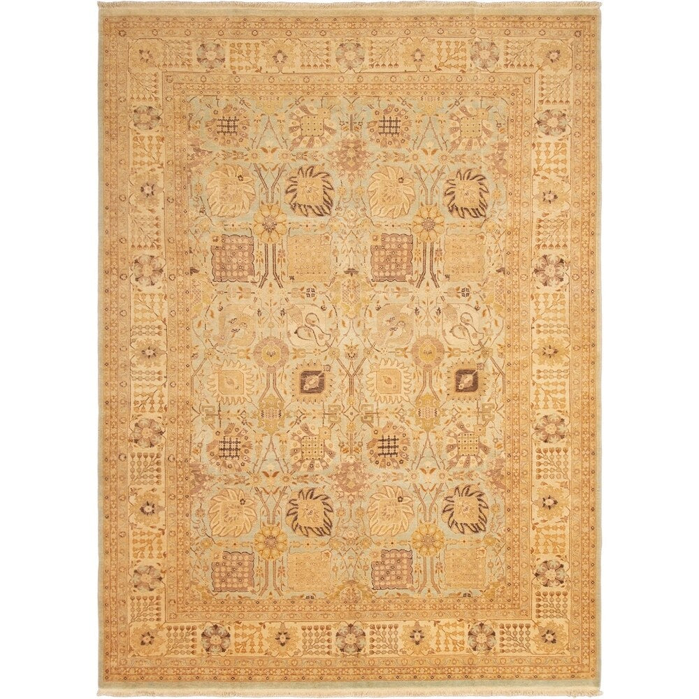 Hand-knotted Peshawar Oushak Blue Wool Rug - 9'10 x 13'6