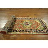 Hand-knotted Runner Red/ Navy Blue Heriz Serapi Floral Wool Area Rug (3' x 10')
