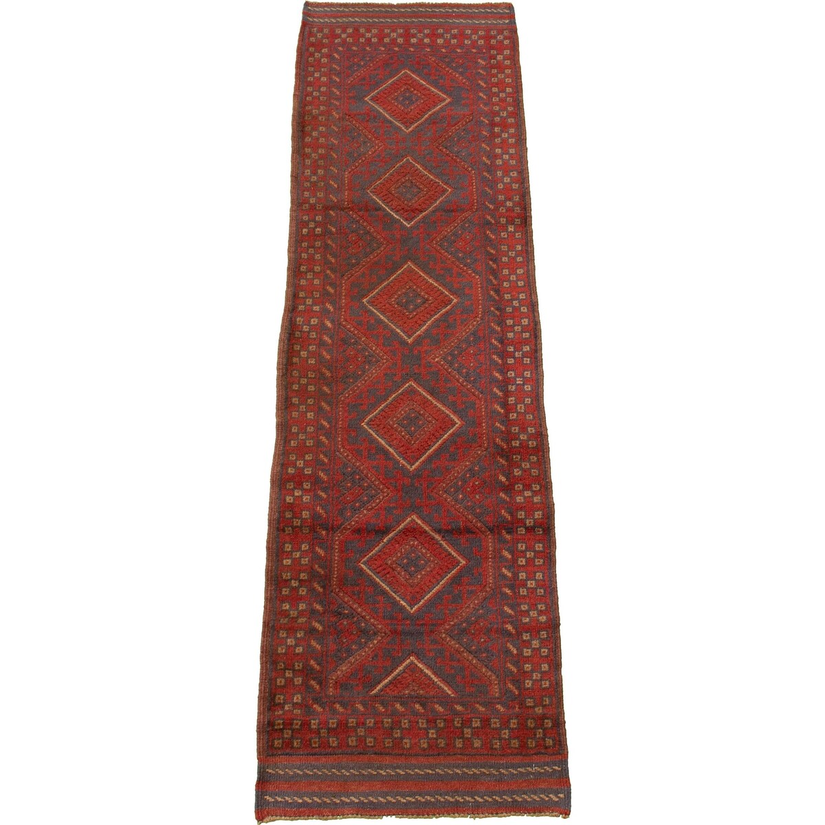 Hand-knotted Tajik Caucasian Red Wool Rug - 2'1 x 8'3