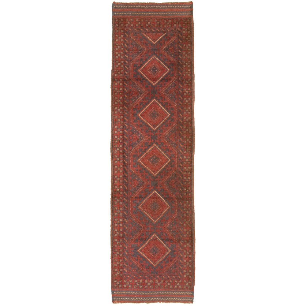 Hand-knotted Tajik Caucasian Red Wool Rug - 2'1 x 8'3