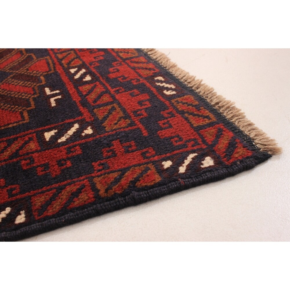 Hand-knotted Teimani Navy, Red Wool Rug - 3'6 x 5'10