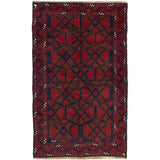 Hand-knotted Teimani Navy, Red Wool Rug - 3'6 x 5'10