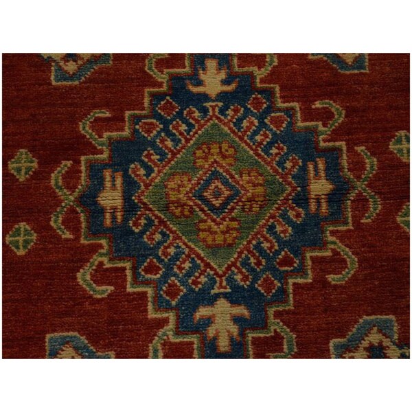 Hand-knotted Tribal Design Red Kazak Wool Area Rug (3' x 4'2)