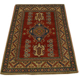 Hand-knotted Tribal Design Red Kazak Wool Area Rug (3' x 4'2)
