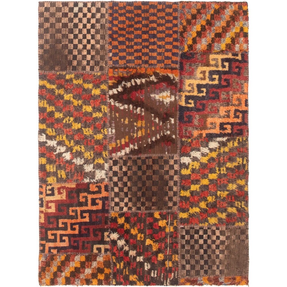 Hand-knotted Vintage Anatolia Brown, Cream Wool Rug - 4'10 x 6'6