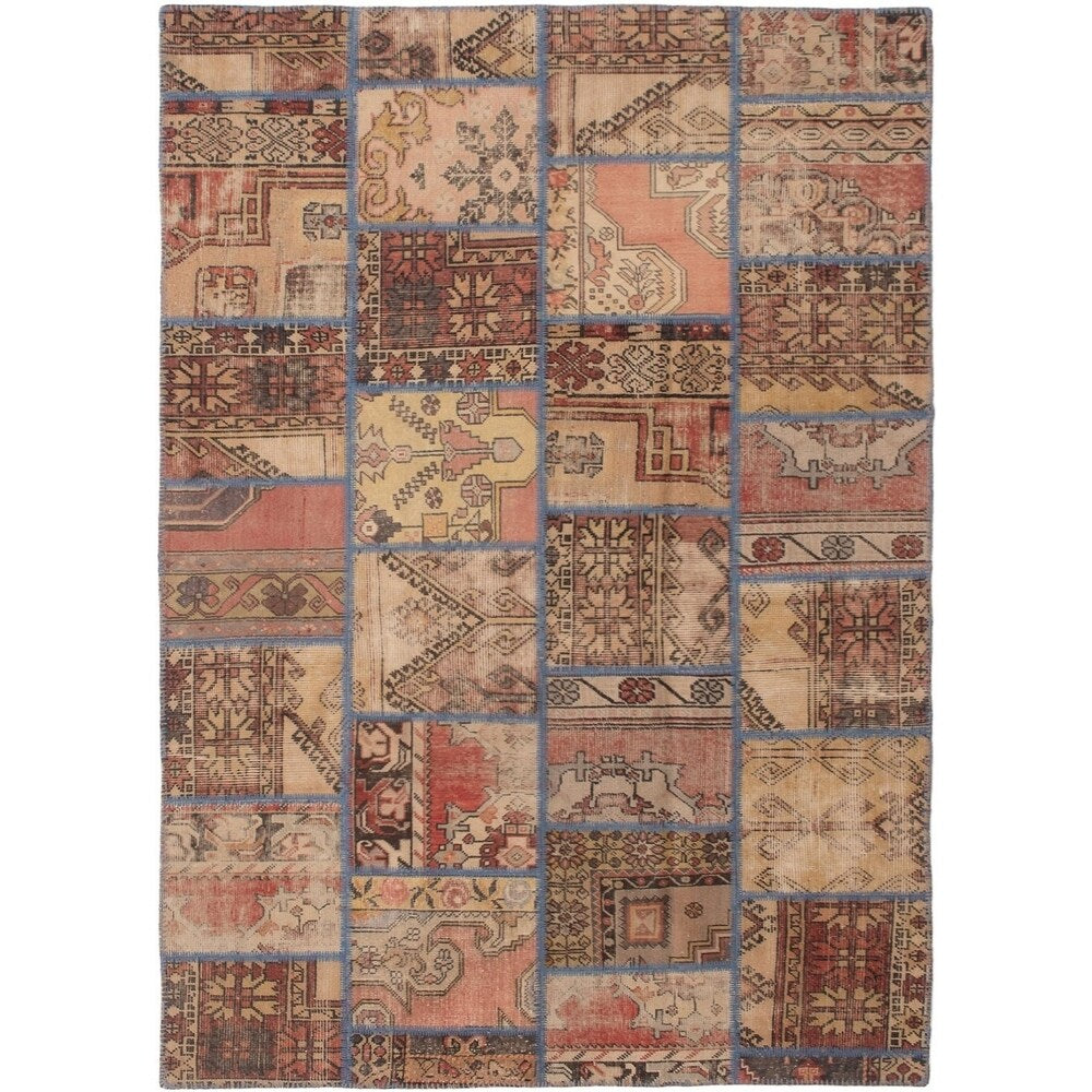 Hand-knotted Vintage Anatolia Patch Copper Wool Rug - 6'5 x 9'10