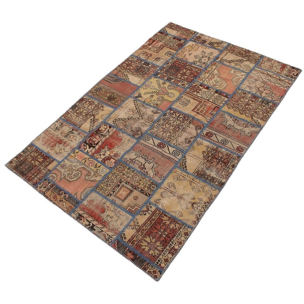 Hand-knotted Vintage Anatolia Patch Copper Wool Rug - 6'5 x 9'10