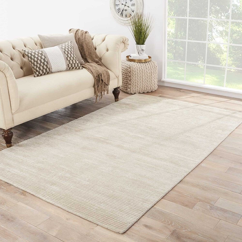 Phase Handmade Solid White/ Taupe Area Rug - 2' x 3'