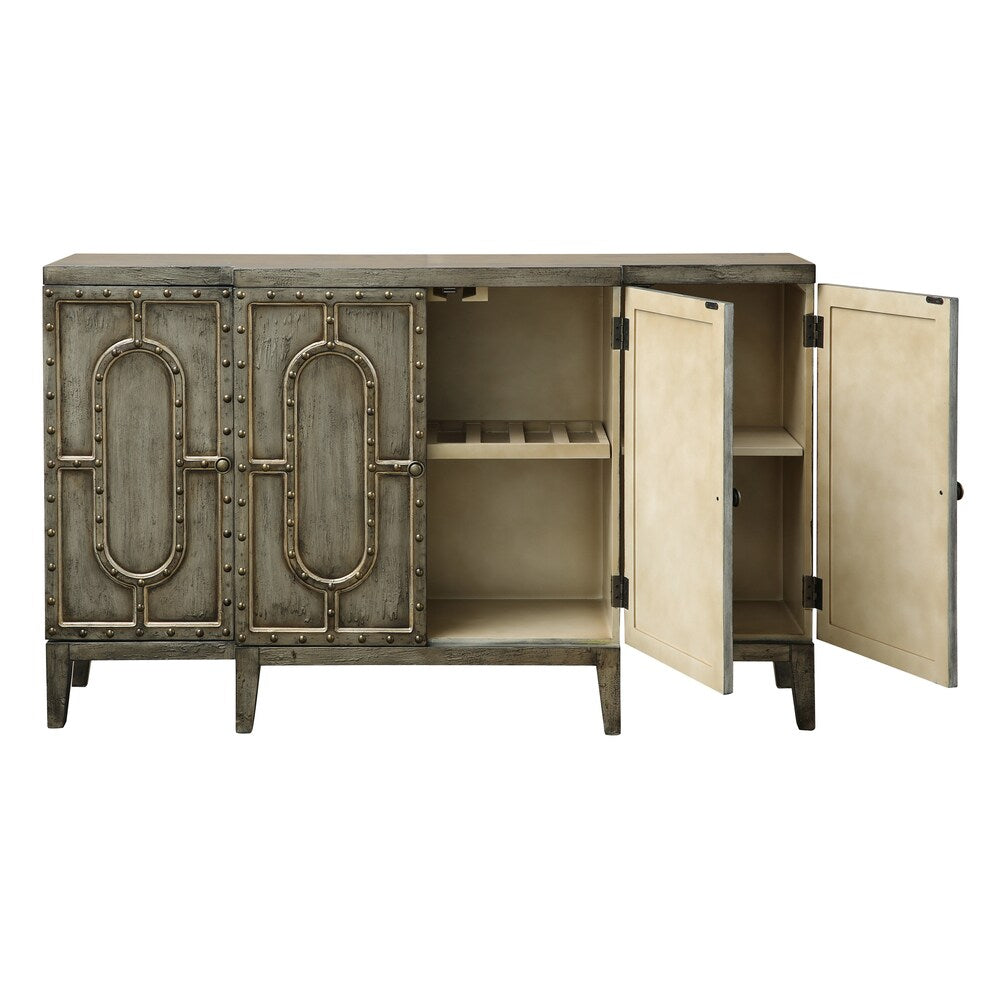 Hand-painted Distressed Sage Green Finish Bar and Wine Cabinet