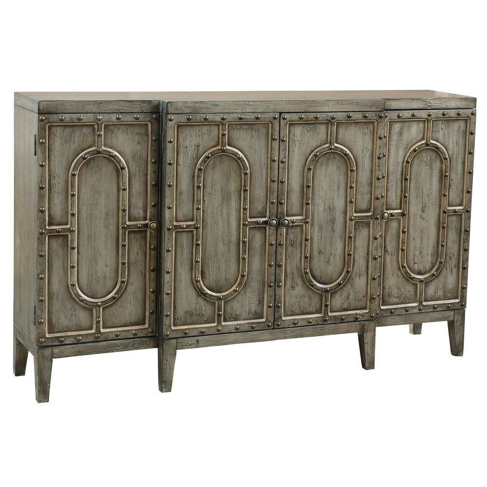 Hand-painted Distressed Sage Green Finish Bar and Wine Cabinet