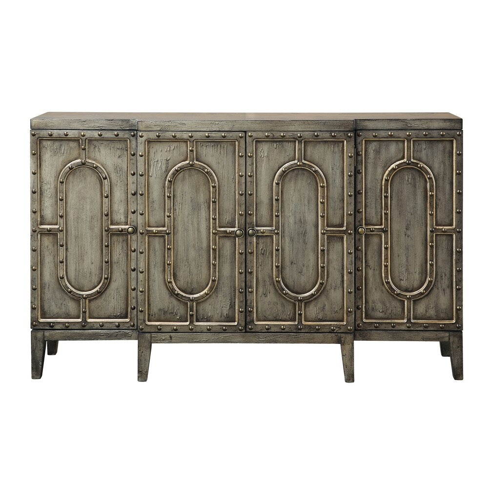 Hand-painted Distressed Sage Green Finish Bar and Wine Cabinet