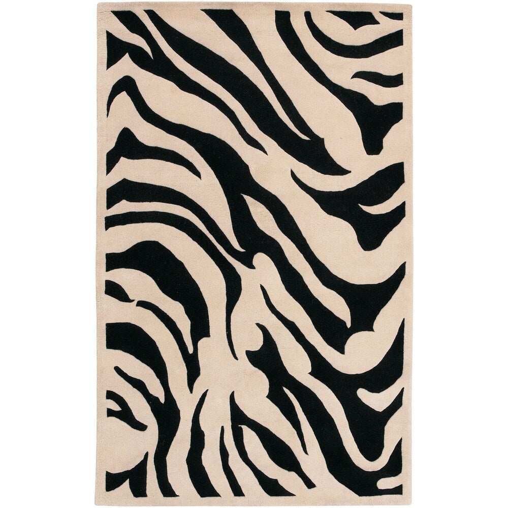 Hand-tufted Black/Beige Zebra Animal Print Glamorous Wool Area Rug - 5