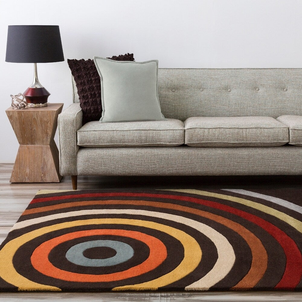 Hand-tufted Black Contemporary Multi Colored Circles Arnott Wool Geome