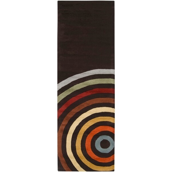 Hand-tufted Black Contemporary Multi Colored Circles Arnott Wool Geometric Area Rug - 3' x 12' Runner
