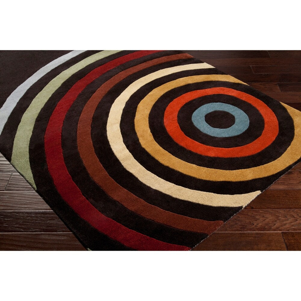 Hand-tufted Black Contemporary Multi Colored Circles Arnott Wool Geometric Area Rug - 3' x 12' Runner