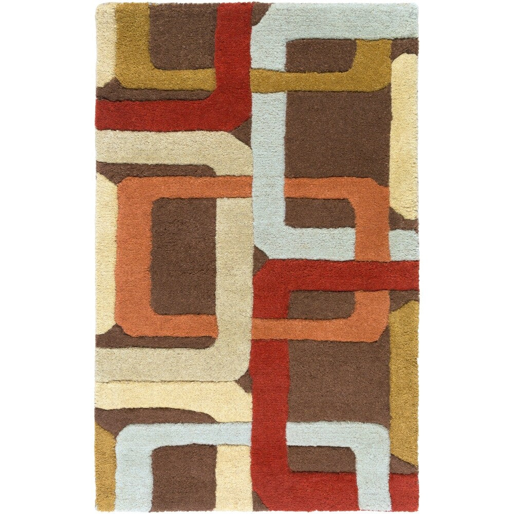 Hand-tufted Brown Contemporary Multi Colored Square Mayflower Wool Geometric Area Rug - 12' x 15'