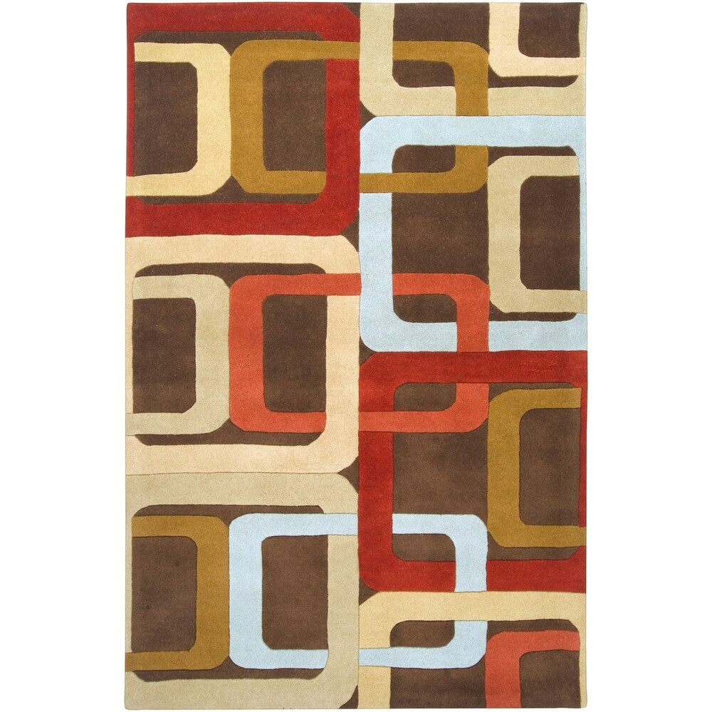 Hand-tufted Brown Contemporary Multi Colored Square Mayflower Wool Geometric Area Rug - 12' x 15'