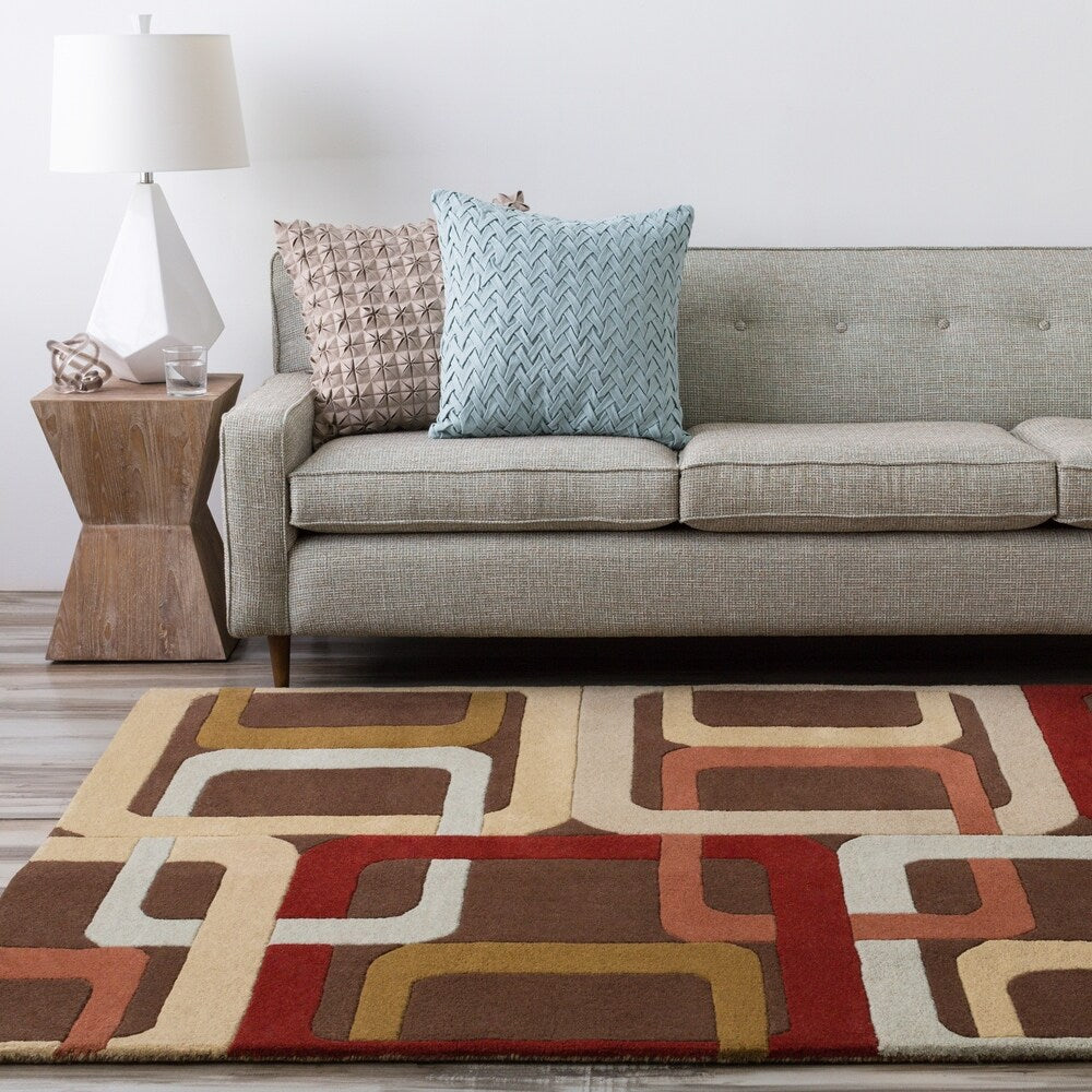 Hand-tufted Brown Contemporary Multi Colored Square Mayflower Wool Geometric Area Rug - 12' x 15'